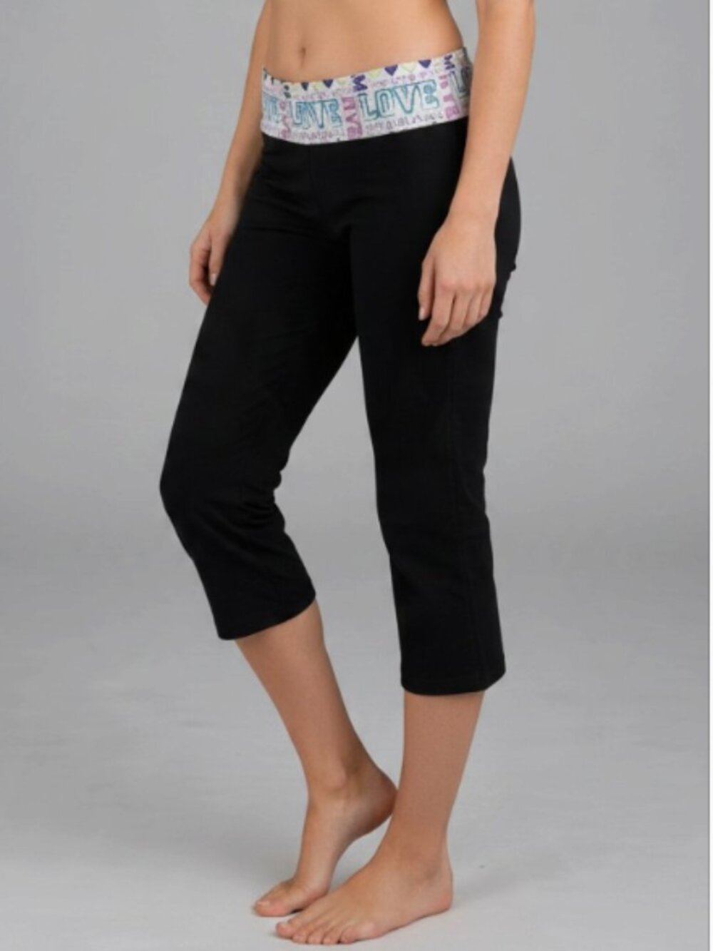 SO AUTHENTIC AMERICAN HERITAGE -- Capri Yoga Pants, Black w/Pastel, "Love"